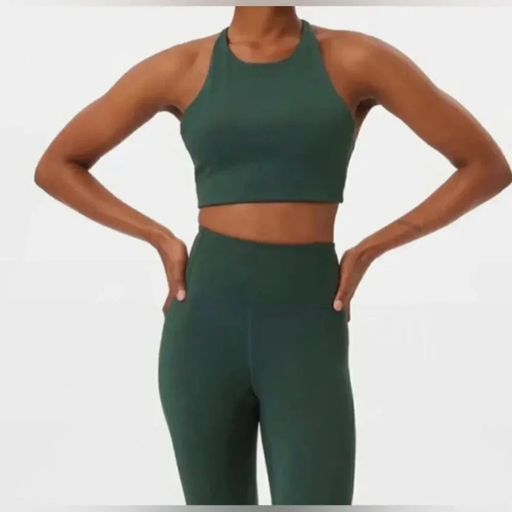 Girlfriend Collective sports bra Moss Topanga Halter Bra high neck adjustable